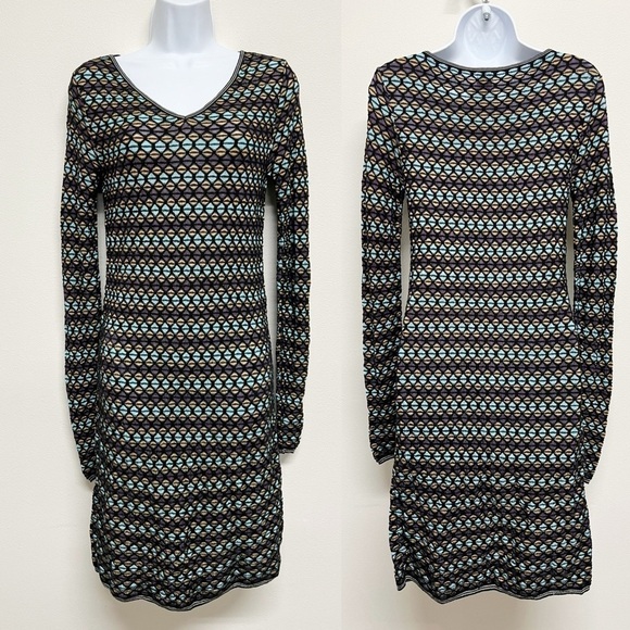 M by Missoni Dresses & Skirts - M by Missoni Womens Black Multicolor Knitted Long Sleeve Knee Length Dress XS/S